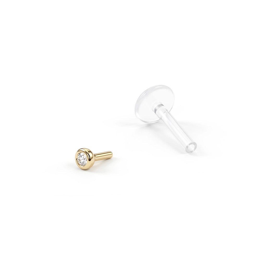 Labret avec top en or 14K et tige en PTFE