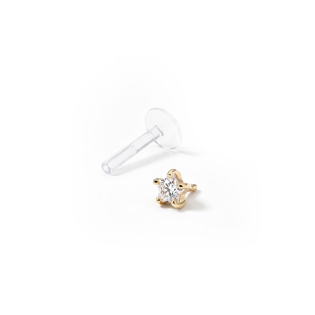 Labret en or 14 carats avec étoile en pierre et tige en PTFE