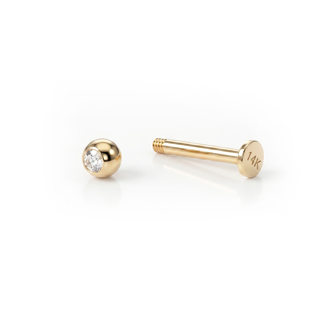 Labret en or 14K avec une pierre incrustée