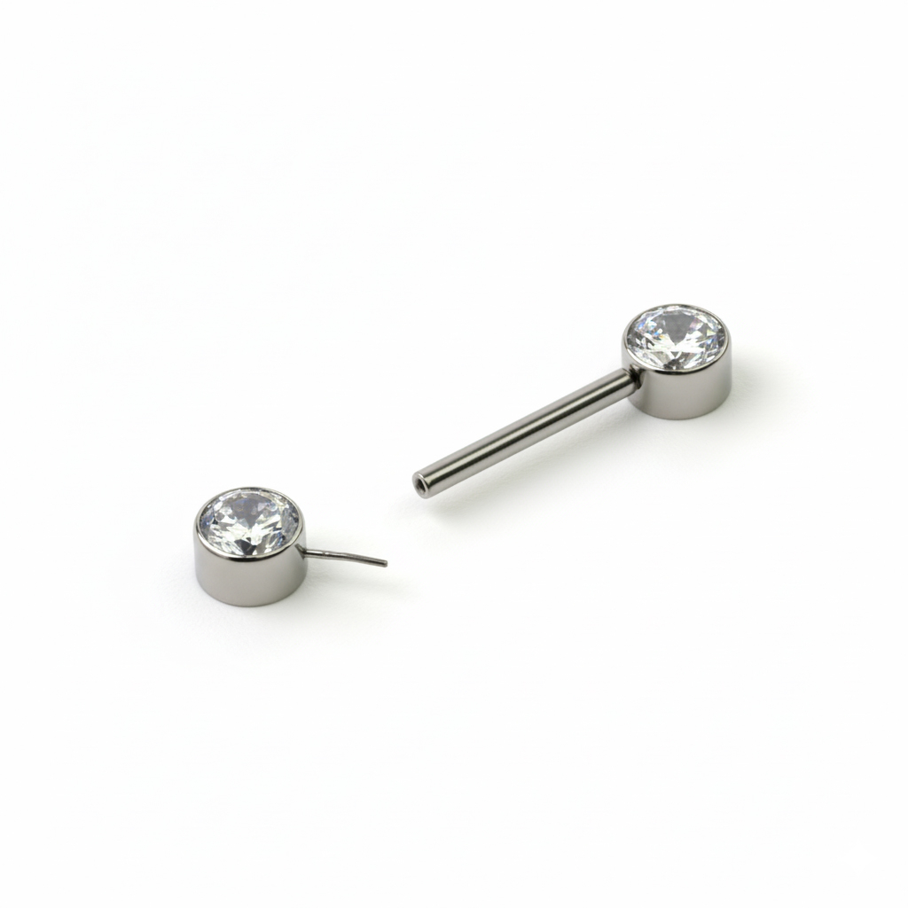 Barbell pour le téton avec lunette push-in sans filetage sertie de pierres