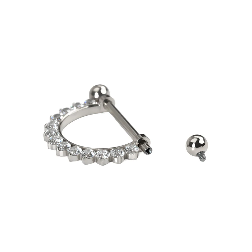 Barbell en titane pour le téton avec demi-cercle orné de pierres