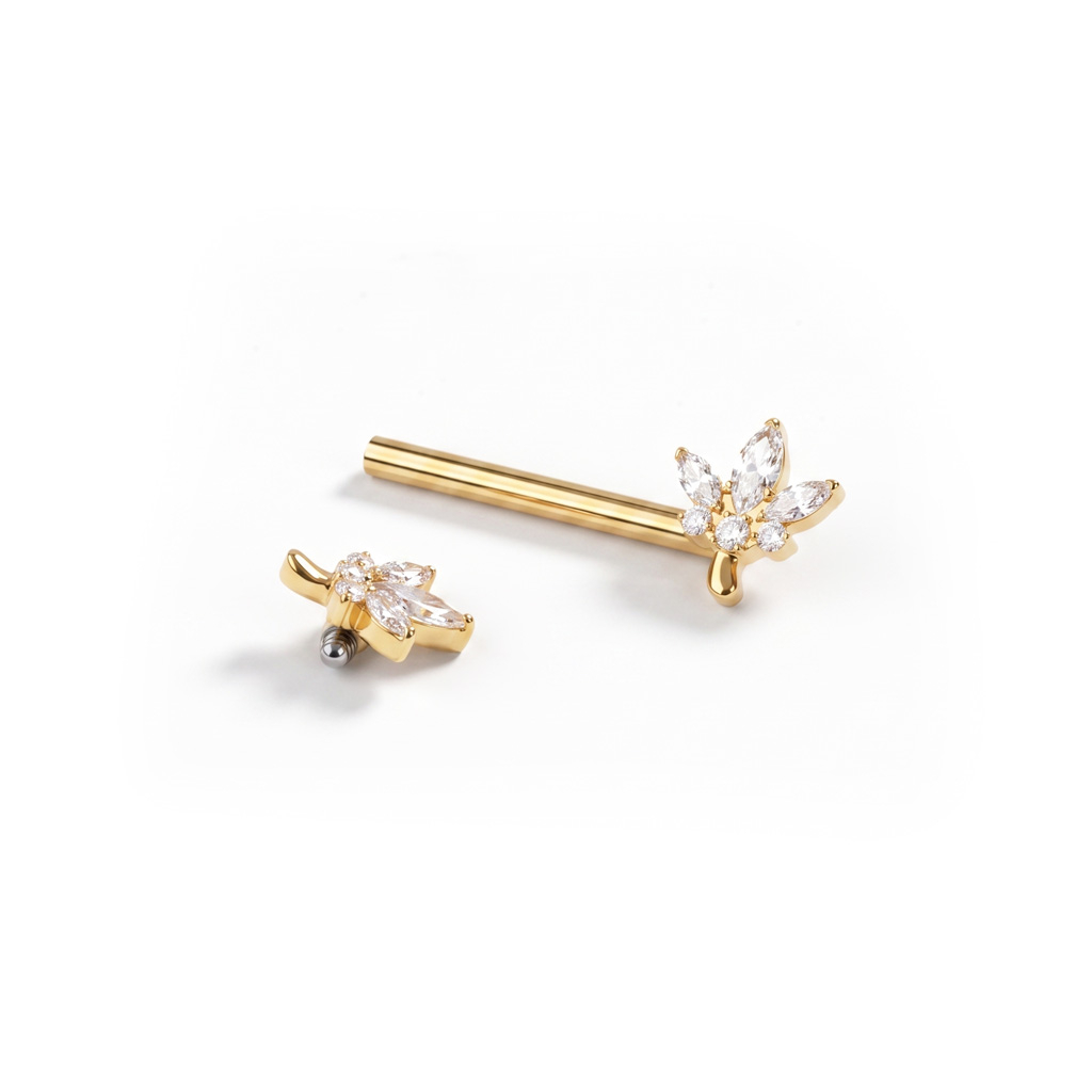 Barbell en titane pour le téton avec fleurs de lotus