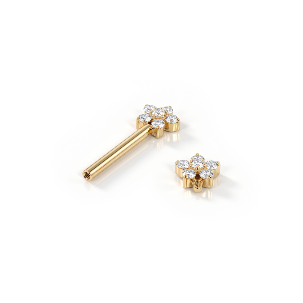 Barbell en titane pour le téton et motifs fleur