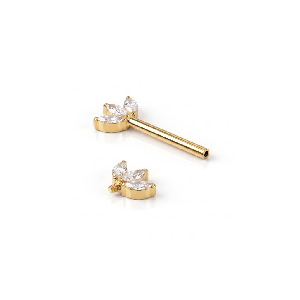 Barbell en titane pour le téton et trio de pierres marquise