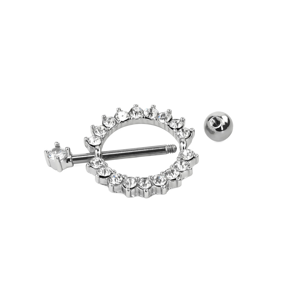 Bouclier pour le téton en forme circulaire avec pierres transparentes