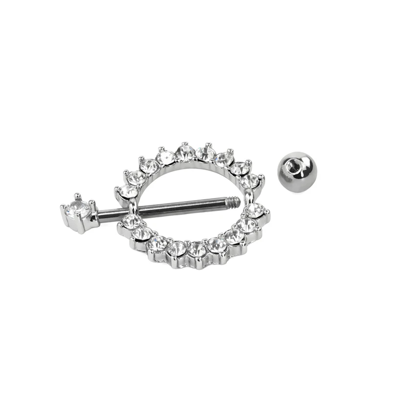 Bouclier pour le téton en forme circulaire avec pierres transparentes