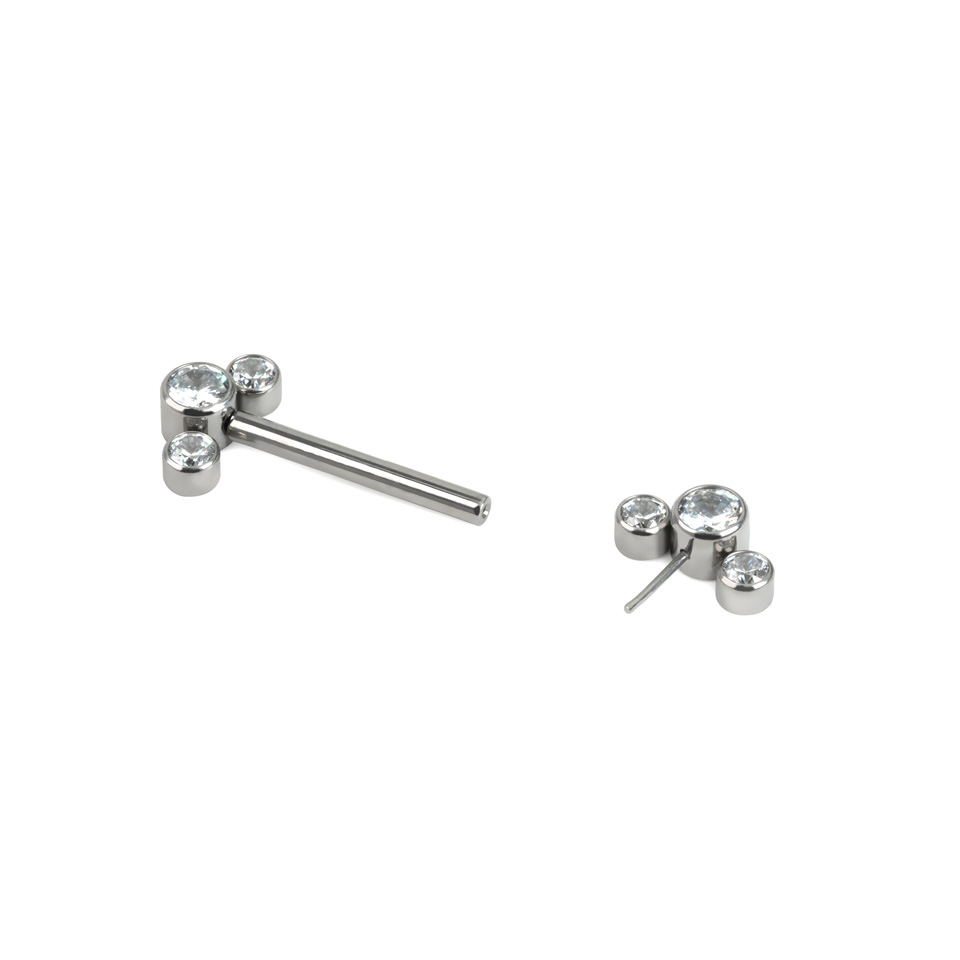 Barbell pour le téton sans filetage avec 3 extrémités serties de CZ