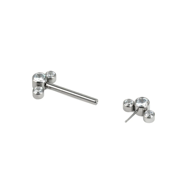 Barbell pour le téton sans filetage avec 3 extrémités serties de CZ