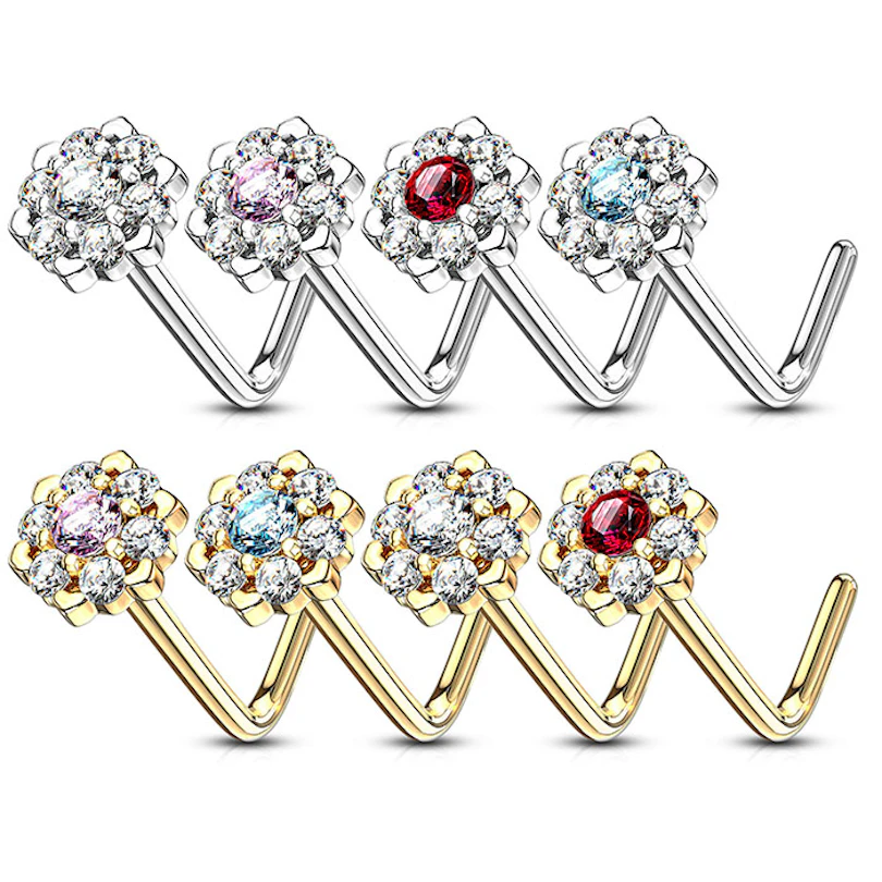 Piercing au nez en or 14 carats avec une fleur de lotus en pierre