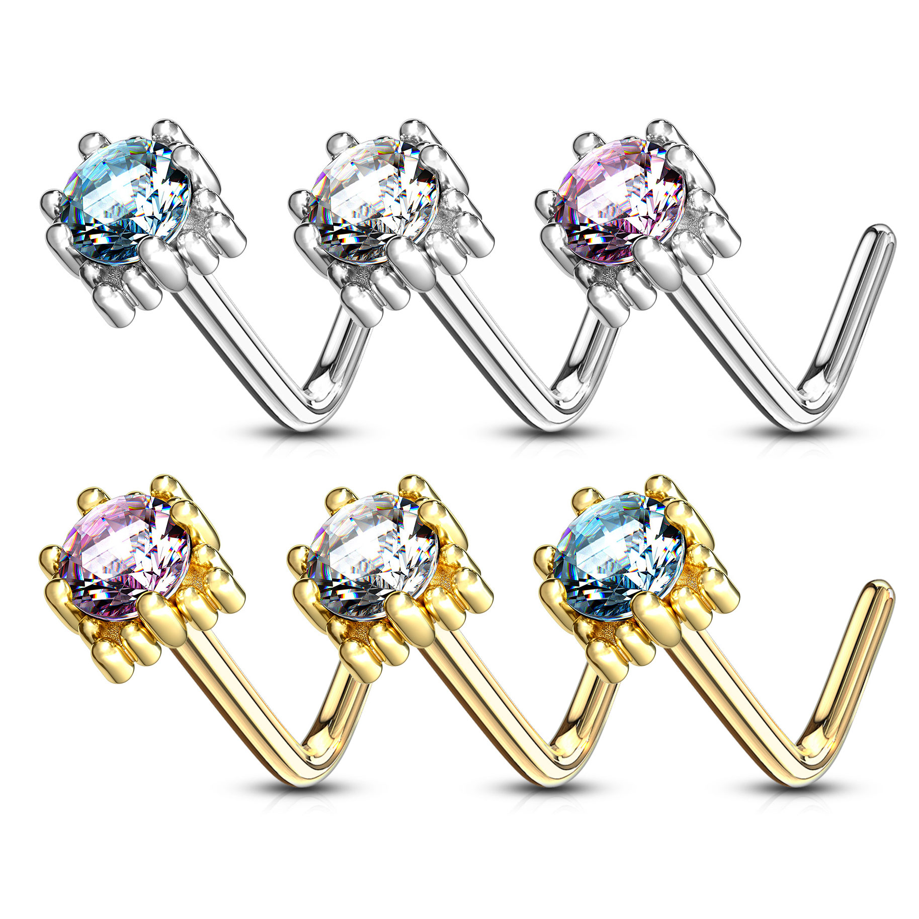 Piercing pour le nez en or 14K et des pierres carrées