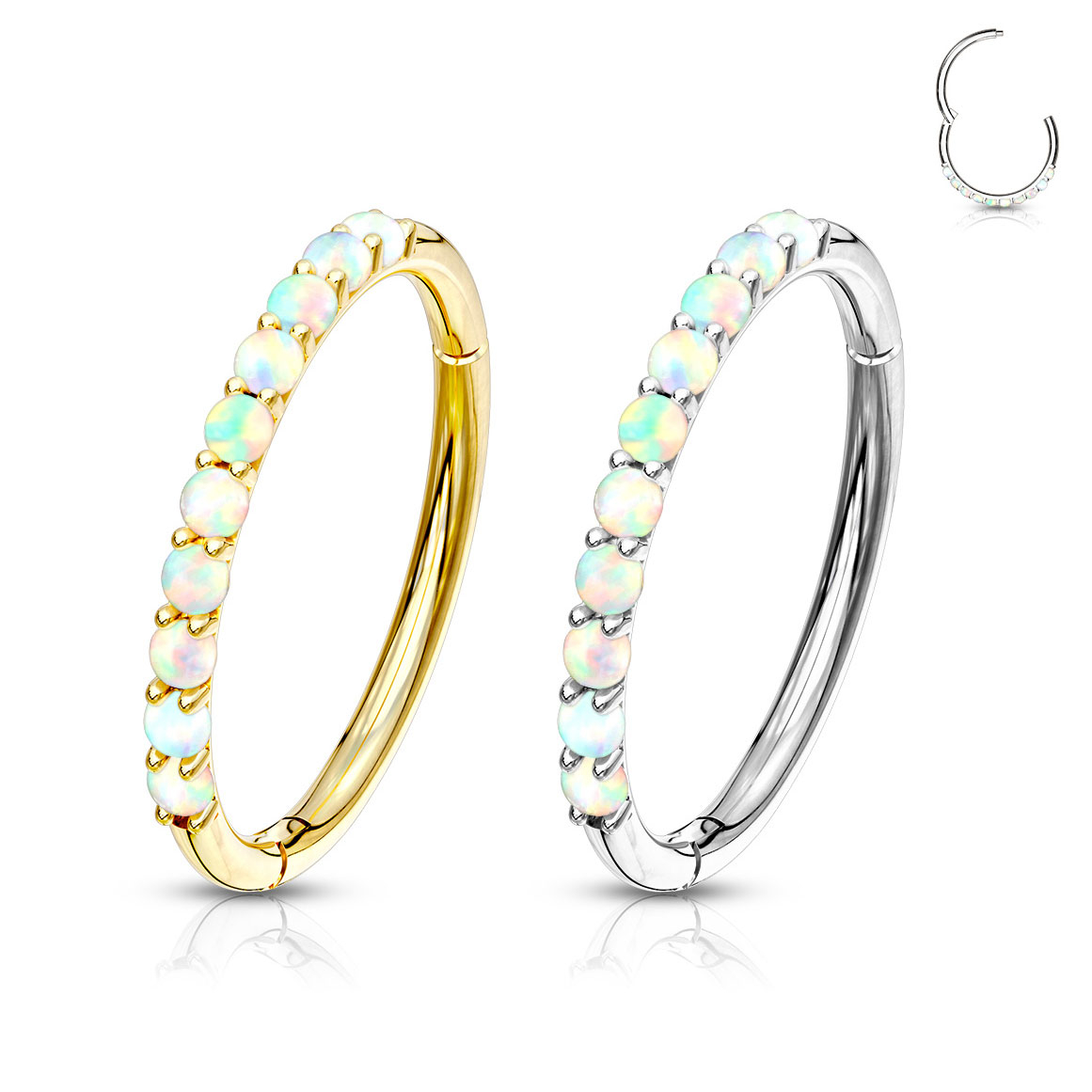 Anneau sans fin en or 14 carats avec charnière et opales sur le côté