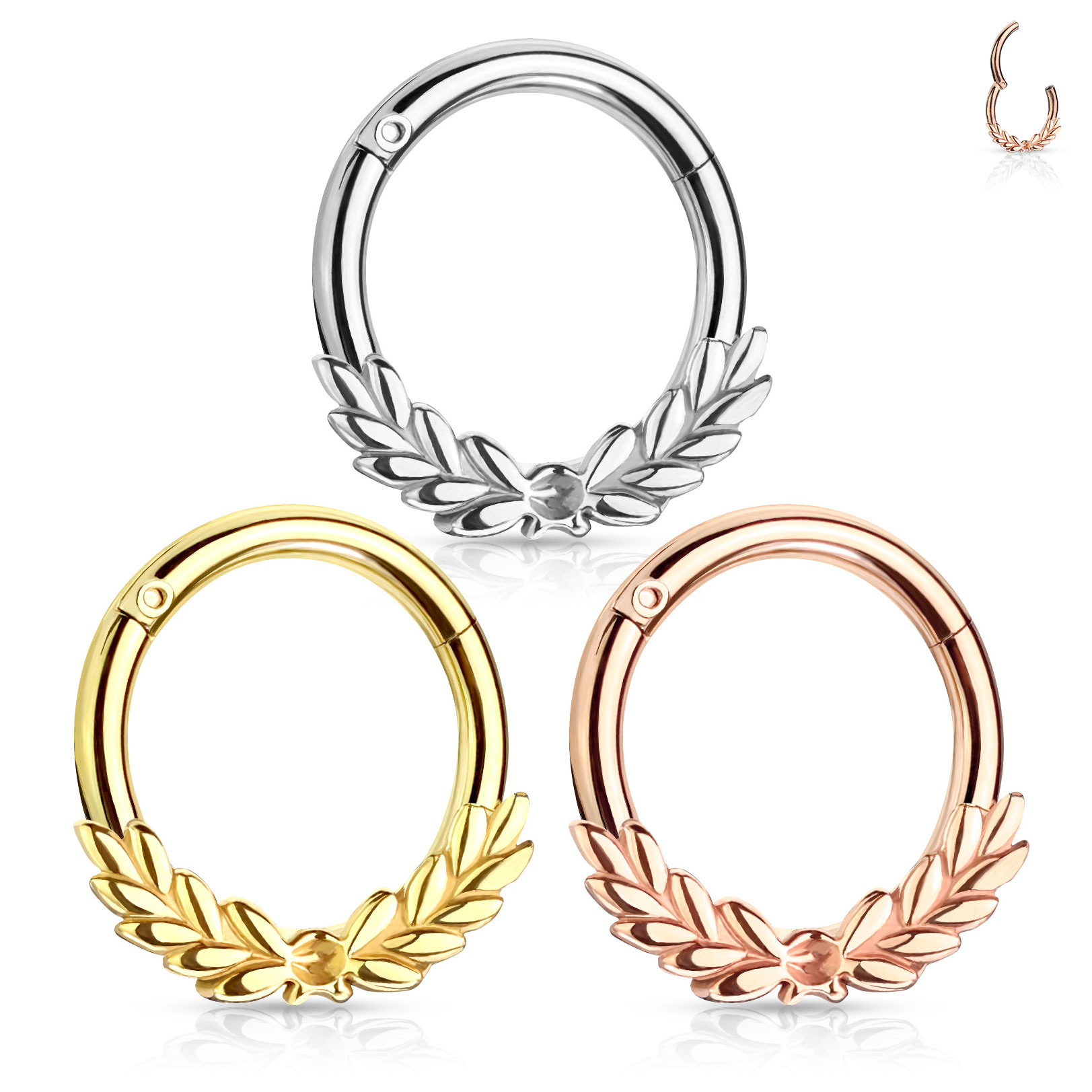 Anneau avec couronne de laurier et charnière