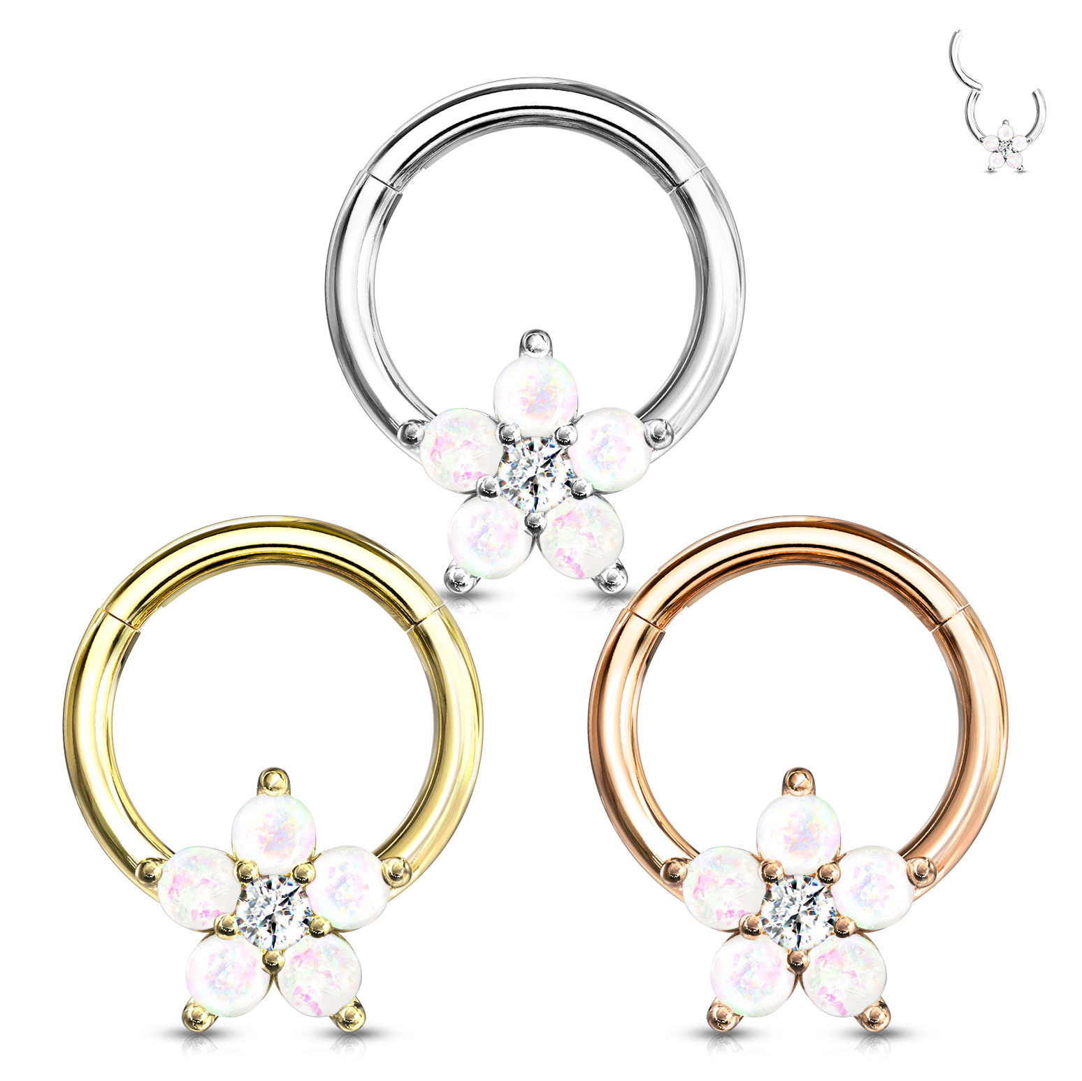 Anneau avec charnière et une fleur d'opales