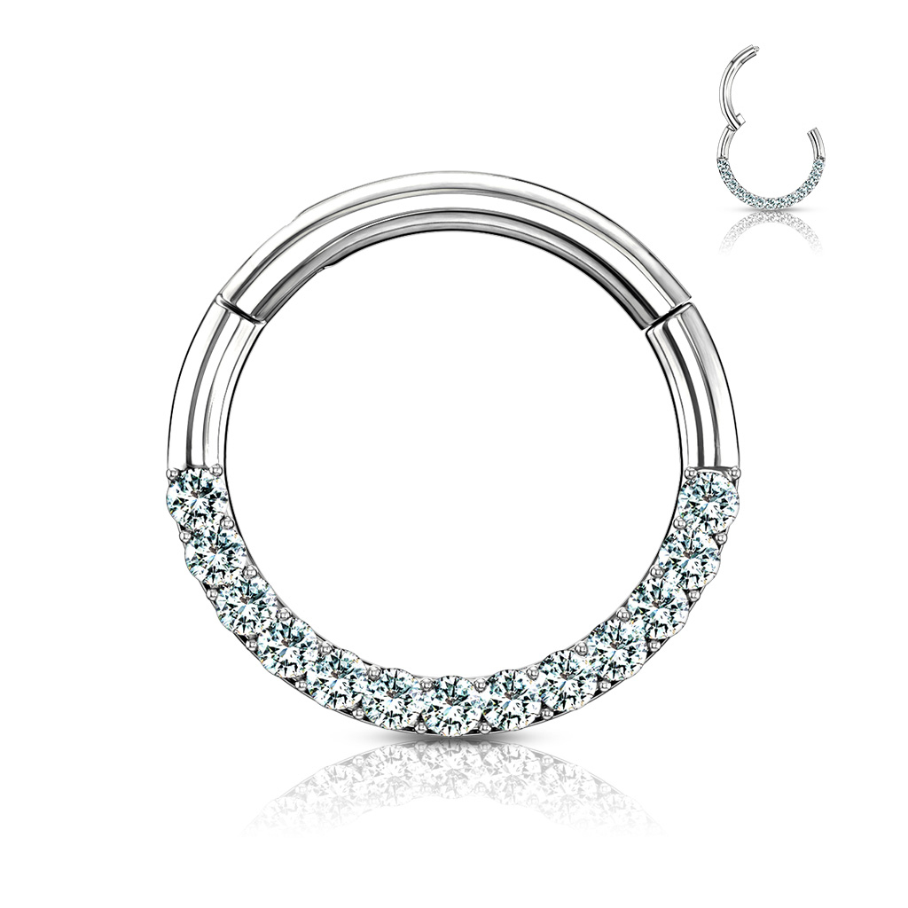 Anneau à charnière en or 14 carats avec une rangée de pierres en zircone