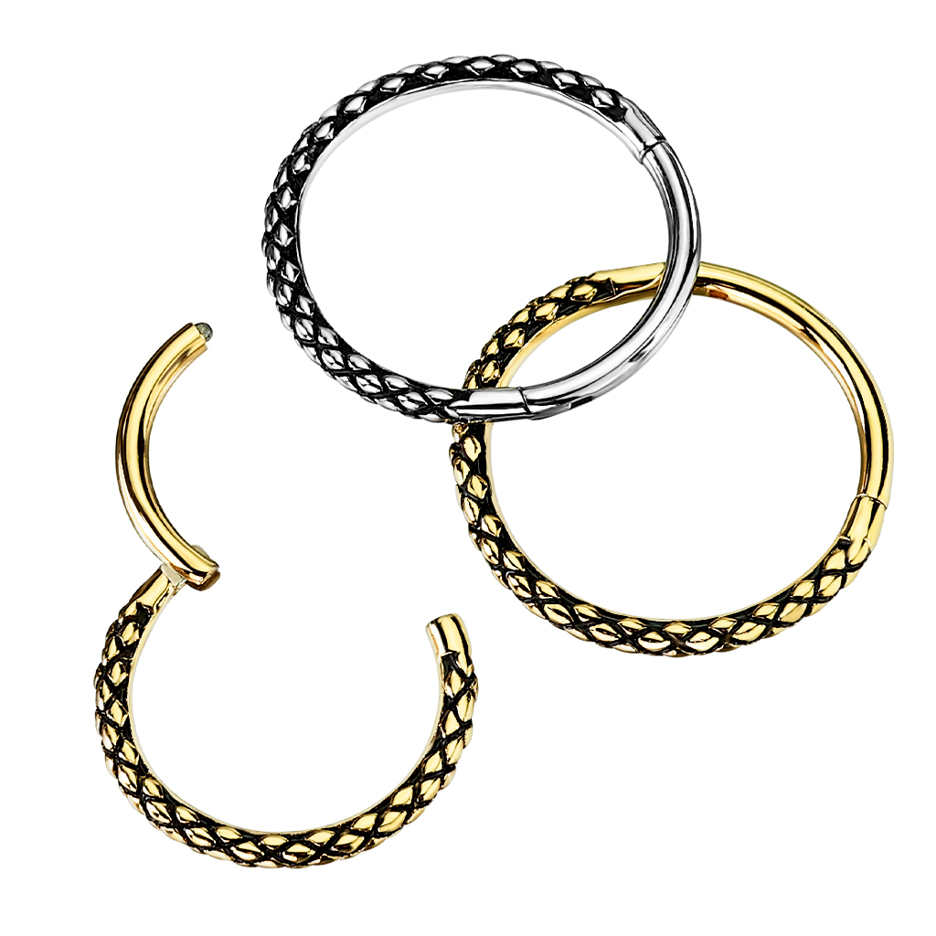 Anneau segment à charnière et design en forme de peau de serpent