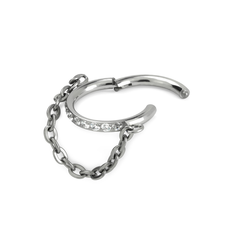 Anneau segment orné de pierres avec une chaîne