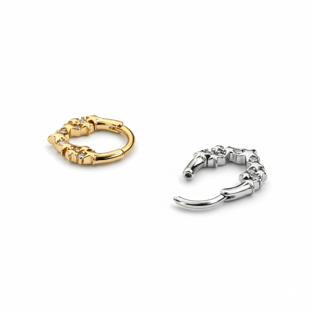 Anneau à charnière avec des étoiles et des pierres