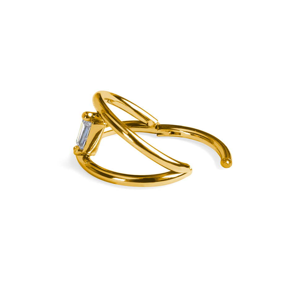 Double anneau en titane effet trompe-l'œil avec une pierre