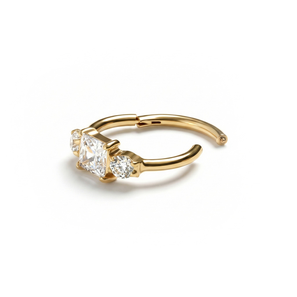 Anneau segment en titane avec trois pierres en zircone cubique