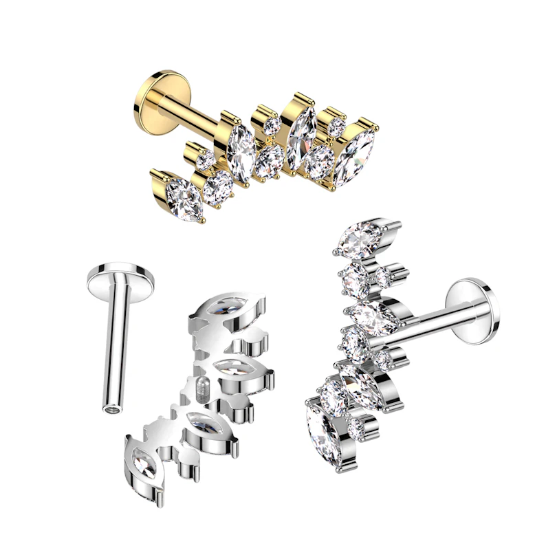 Labret en titane avec des pierres arrondies et taillées en marquise