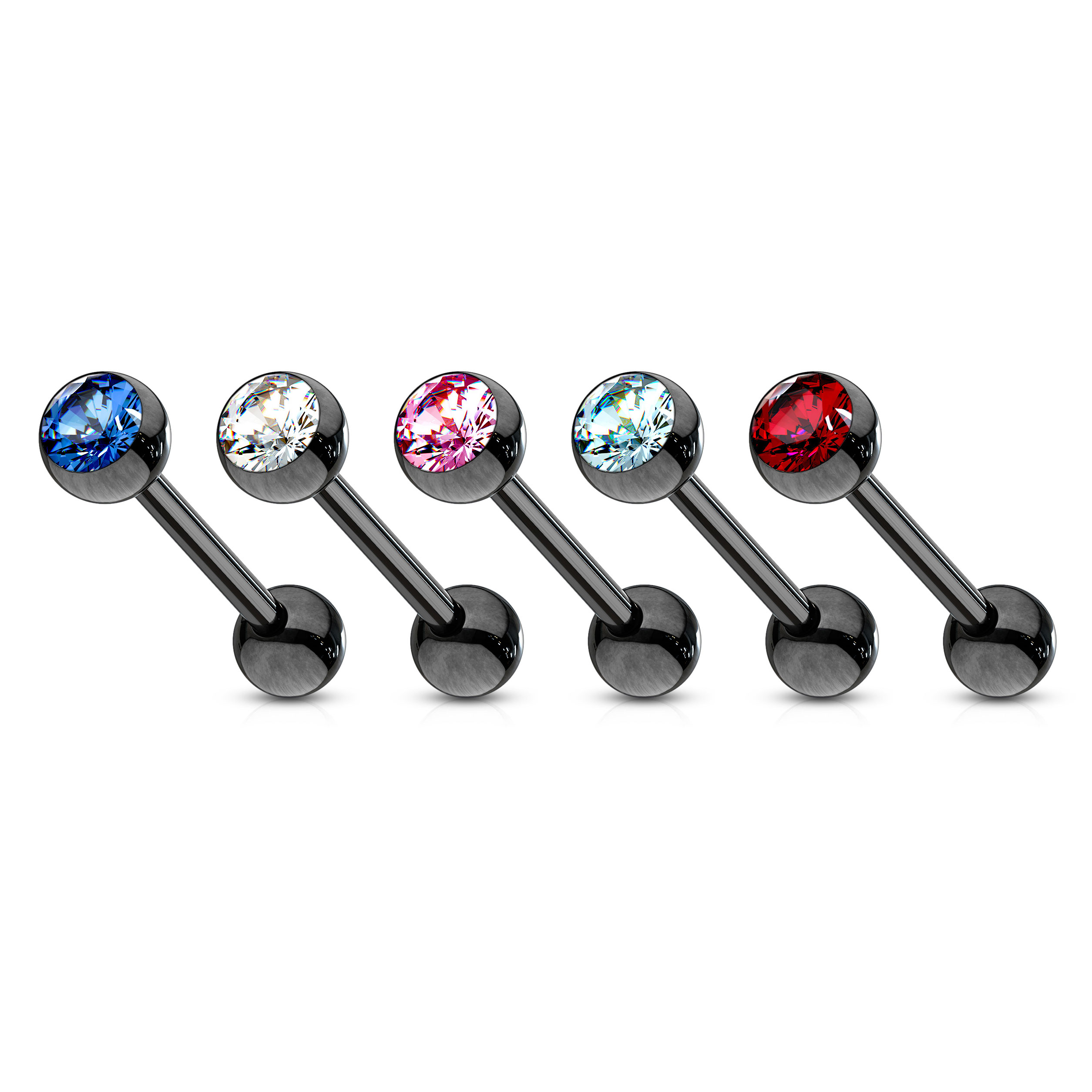 Barbell pour la langue en métal noir et pierre colorée