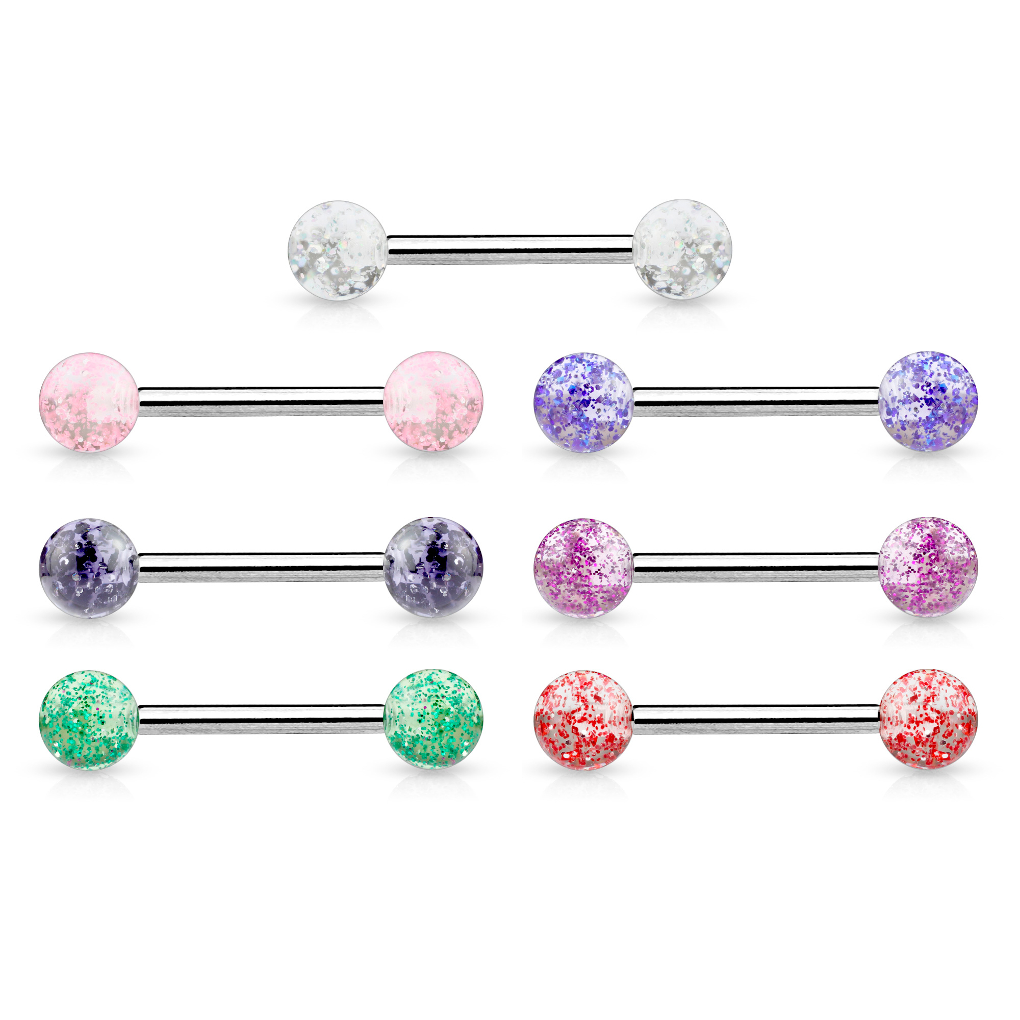 Piercing pour la langue en acier chirurgical avec boules en acrylique et couleurs au choix