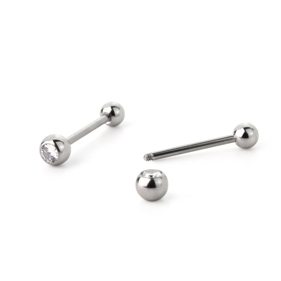 Piercing pour la langue en acier chirurgical avec couleur de la pierre au choix