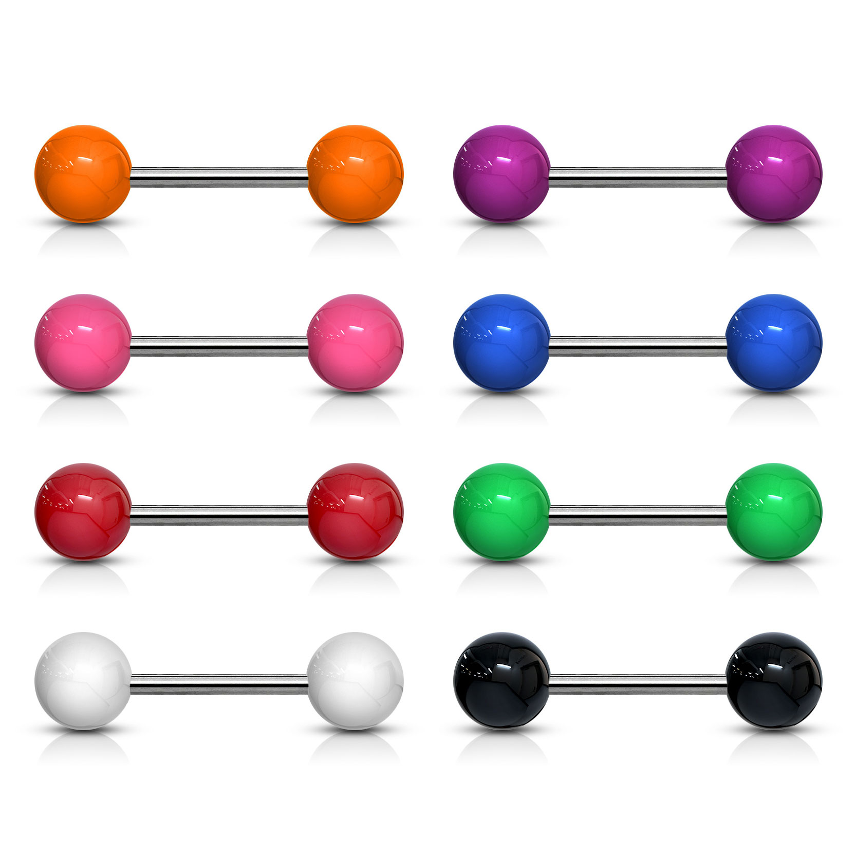 Piercing pour la langue en titane avec boules colorées