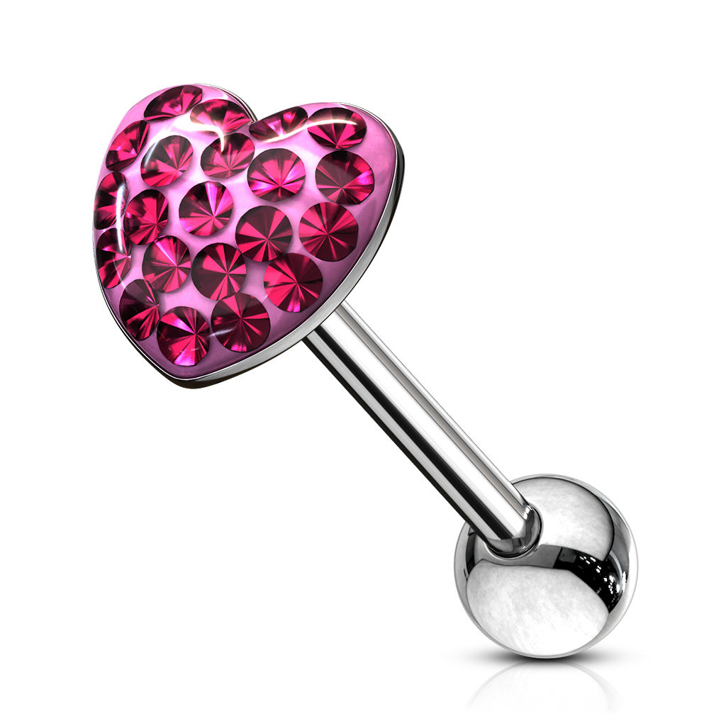 Piercing pour la langue boule en pierre en forme de coeur