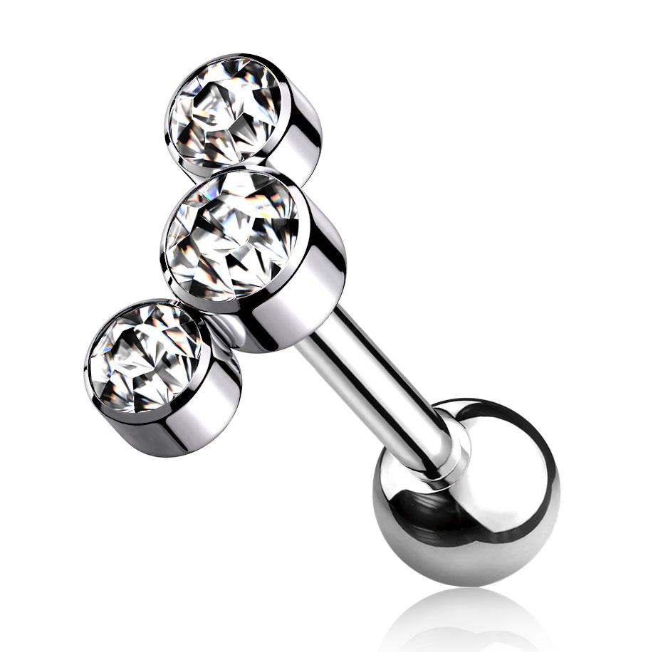 Barbell en titane avec filetage interne et 3 pierres