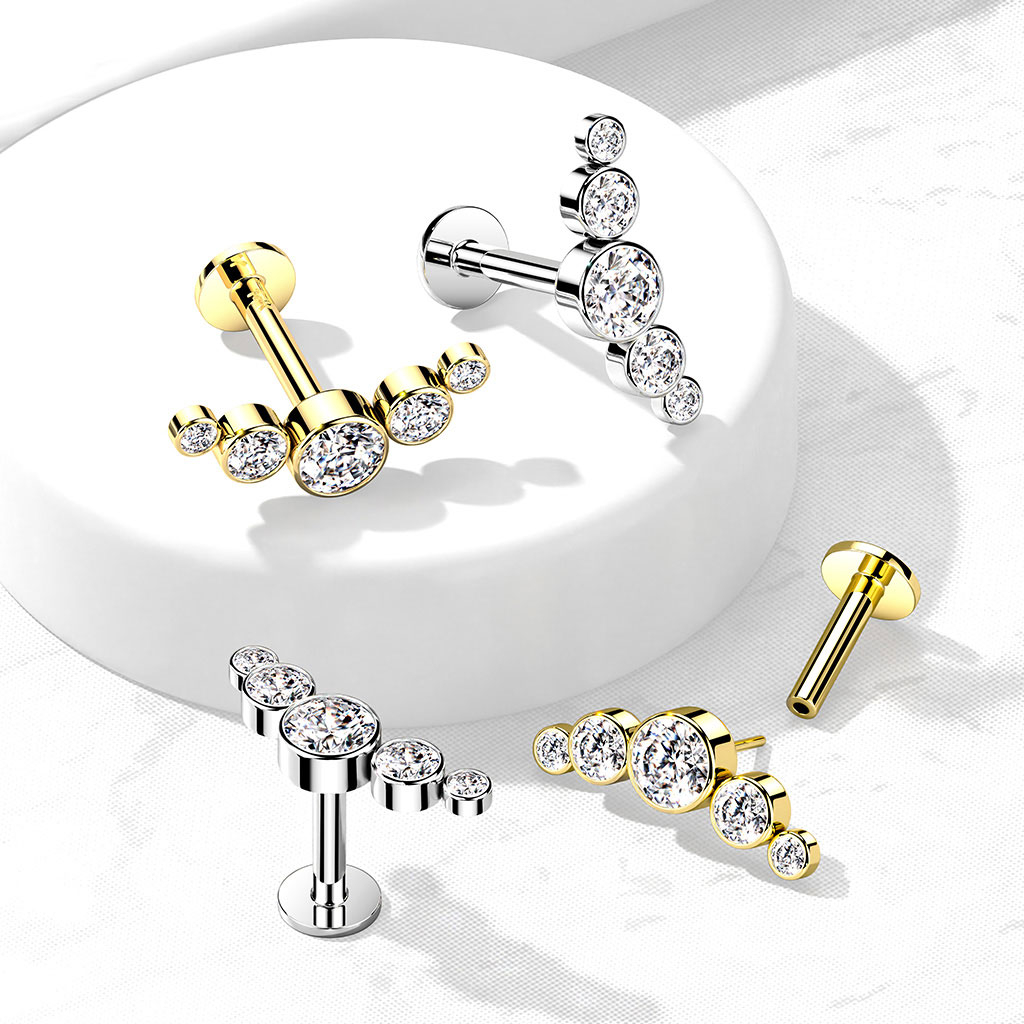 Labret push-in en or 14 carats avec 5 pierres serties rondes en zircone