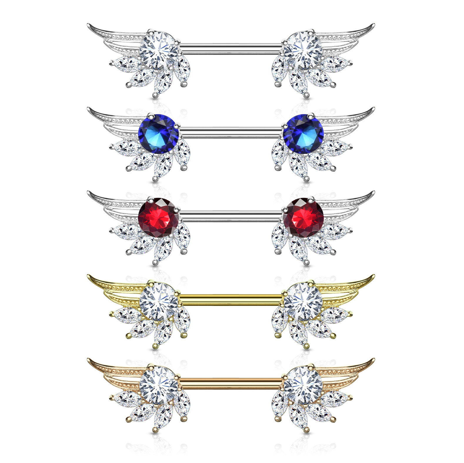 Barbell pour le téton avec ailes d'ange et pierre taillée en forme de marquise