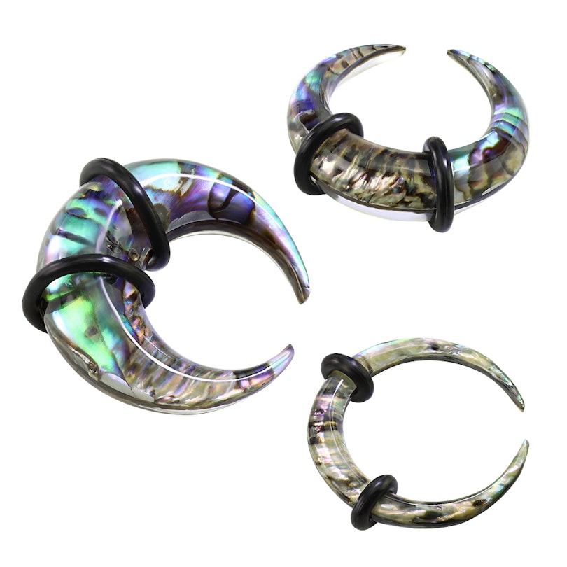 Taper en acrylique en forme de C incrusté d'abalone et anneaux